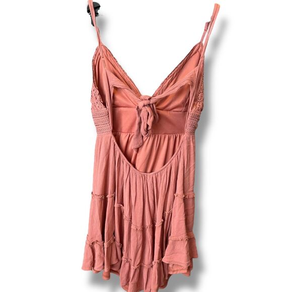 Rue21 XL Boho Crochet Lace Tiered Mini Dress Rust Pink Open Back - Picture 5 of 7
